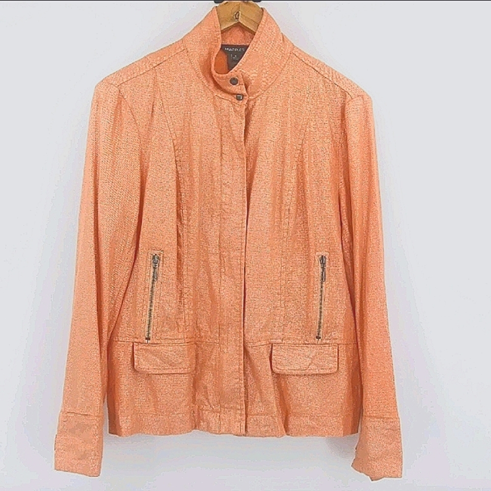 Multiples Linen Blend Jacket Size S Metallic Peach Stand Collar Full Zip Easter